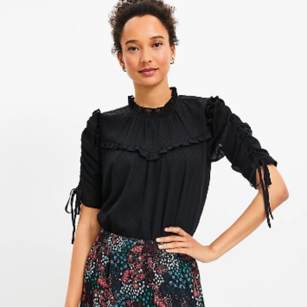 Loft Clip Ruffle Tie Sleeve Black Top Size XXL New With Tags NWT